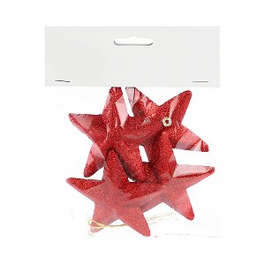 Enfeite para Pendurar de Natal - Estrela Vermelha com Glitter - 9cm - 4 unidades - Cromus - Rizzo