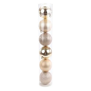 Bola de Natal em Tubo - Nude - 10cm  - 6 unidades - Cromus - Rizzo