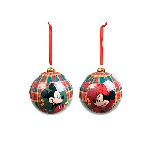 Bola de Natal Disney Original - Mickey e Minnie Xadrez - 10cm - 2 unidades - Cromus - Rizzo