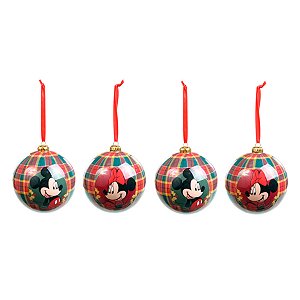 Bola de Natal Disney Original - Mickey e Minnie Xadrez - 8cm - 4 unidades - Cromus - Rizzo