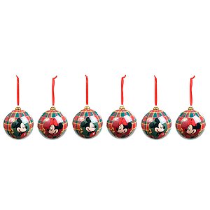 Bola de Natal Disney Original - Mickey e Minnie Xadrez - 6cm - 6 unidades - Cromus - Rizzo