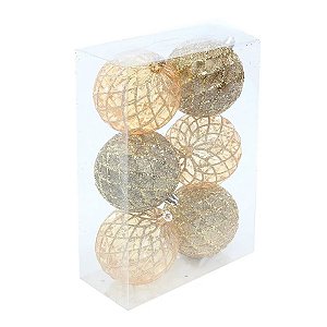 Bola de Natal Glitter - Losango Ouro - 8cm  - 6 unidades - Cromus - Rizzo