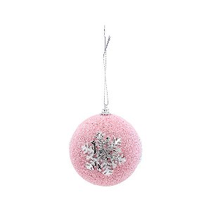 Bola de Natal Glitter - Rosa e Prata - Floco de Neve - 8cm - 6 unidades - Cromus - Rizzo
