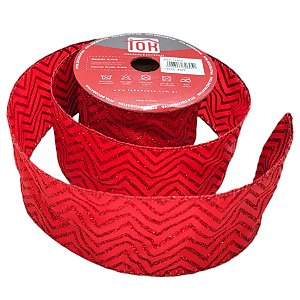 Fita Decorativa - ZigZag Vermelha com Glitter - 6x914cm - 1 unidade - Rizzo