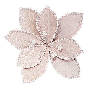 Poinsétia Decorativa - Rose com Perolas - 30cm - 1 unidade - Rizzo