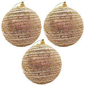 Bola de Natal Glitter - Dourada - 8cm - 3 unidades - Rizzo