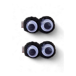 Acessório Presilha Pompom com Olhos - Preto - 2 unidades - Rizzo