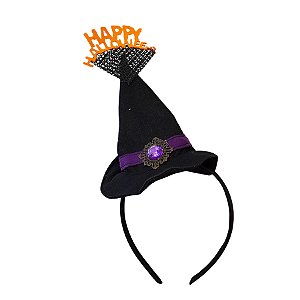 Tiara Chapéu da Bruxa "Happy Halloween" - Preto - 1 unidade - Rizzo