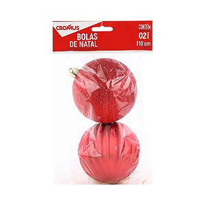 Bola de Natal com Glitter e Gomo - Vermelho - 10cm  - 2 unidades - Cromus - Rizzo