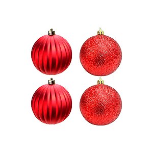 Bola de Natal com Glitter e Gomo - Vermelho - 8cm - 4 unidades - Cromus - Rizzo