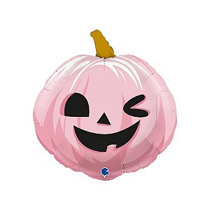 Balão de Festa Metalizado 22" 56cm - Abóbora Rosa Divertida - 1 unidade - Rizzo