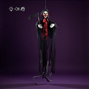 Enfeite Decorativo de Halloween Som, Luz e Movimento - Caveira Ceifador Palhaço - 135cm - 1 unidade - Cromus - Rizzo