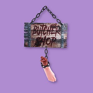 Enfeite Decorativo Halloween - Placa com Pé Pendurado "Butcher Shop"- 38x52cm - 1 unidade - Cromus - Rizzo