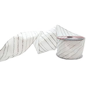 Fita Decorativa - Branca com Listras Prata - 6,3x914cm - 1 unidade - Rizzo