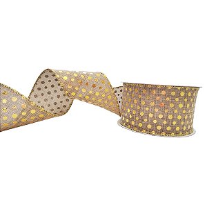 Fita Decorativa - Juta com Poá Dourado - 6,3x914cm - 1 unidade - Rizzo