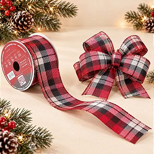 Fita Decorativa - Xadrez Vermelho, branco e Preto - 6,3x914cm - 1 unidade - Rizzo
