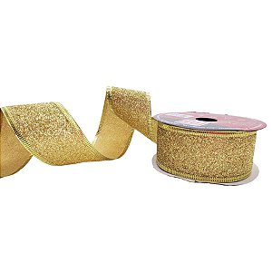 Fita Decorativa - Glitter Dourada com Borda - 3,8x914cm - 1 unidade - Rizzo
