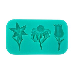 Molde de Silicone - 3 Flores Decoração Pasta Artesanato - 10cm - 1 unidade - Prime Chef - Rizzo