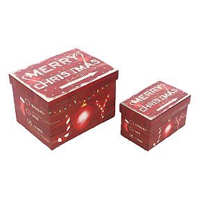 Caixa Decorativa para Presente Natalina - Vermelho e Branco - 4 unidades - Cromus - Rizzo