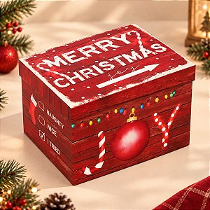 Caixa Decorativa para Presente Natalina - Vermelho e Branco - 4 unidades - Cromus - Rizzo