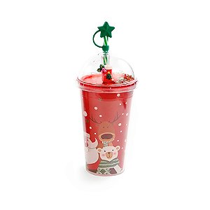 Copo com Tampa e Canudo Papai Noel 450ml - Vermelho - 1 unidade - Cromus - Rizzo