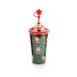 Copo com Tampa e Canudo Papai Noel 450ml - Verde - 1 unidade - Cromus - Rizzo