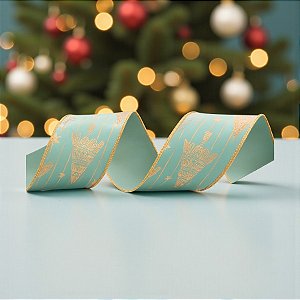Fita Aramada Veludo - Pinheiros - Cinza/Dourada - 6,3cm x 9,14m - 1 unidade - Cromus - Rizzo
