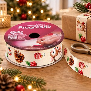 Fita de Cetim 10m x 22mm - Cor 188 - Elementos Natalinos - Rolo 10 metros - 1 unidade - Progresso - Rizzo