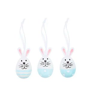 Ovo de Páscoa Decorativo para Pendurar - Coelhinhos Azul e Branco - 8x4cm - 9 unidades - Cromus - Rizzo