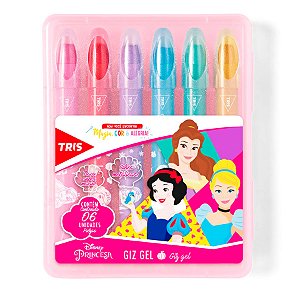 Kit Giz de Cera Retrátil 6 Cores Metálicas Princesas - 6 unidades - Tris - Rizzo