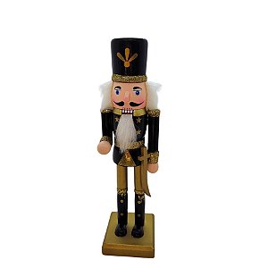 Boneco Soldado Quebra Nozes de Madeira - 25cm - Preto e Dourado - 1 unidade - Rizzo
