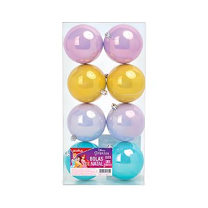 Bola de Natal Lisa Perolada - Princesas Colorida - 8cm - Disney Original - 8 unidades - Cromus - Rizzo