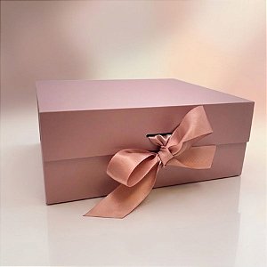 Caixa de Papel Rígido Retangular Rosé com Imã e Fita - 1 unidade - Rizzo