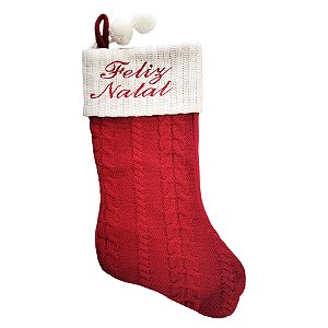 Meia de Natal para Pendurar - Tricô Vermelha - 38x25cm - 1 unidade - Rizzo