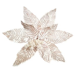 Poinsétia Decorativa - Champanhe Glitter - 30cm - 1 unidade - Rizzo