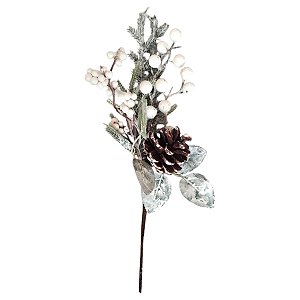Pick Decorativo - Frutinhas Brancas com Pinha - 33cm - 1 unidade - Rizzo