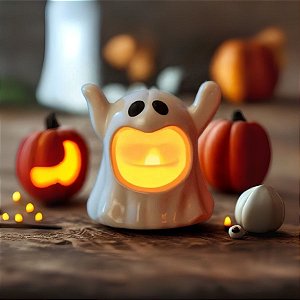 Enfeite Decorativo de Halloween - Fantasma Vela com Luz - 8cm - 1 unidade - Rizzo