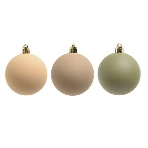 Bolas de Natal em Tubo - Marrom Mocha, Marfim e Verde Militar - 7cm - 6 unidades - Cromus - Rizzo