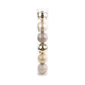 Bolas de Natal em Tubo - Brilho Metalico, Fosco e Glitter Nude - 8cm - 6 unidades - Cromus - Rizzo