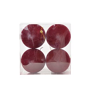 Bola de Natal de Veludo - Vinho - 10cm  - 4 unidades - Cromus - Rizzo