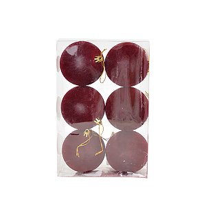 Bola de Natal de Veludo - Vinho - 8cm  - 6 unidades - Cromus - Rizzo