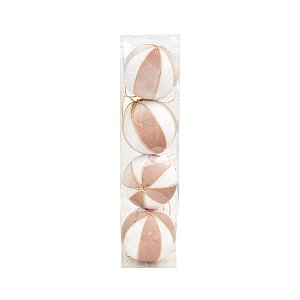 Bola de Natal de Veludo - Branco e Champanhe - 10cm  - 4 unidades - Cromus - Rizzo