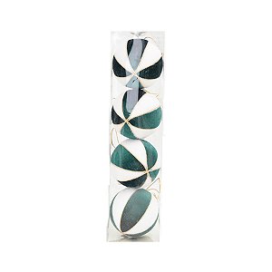 Bola de Natal de Veludo - Branco e Verde - 10cm  - 4 unidades - Cromus - Rizzo