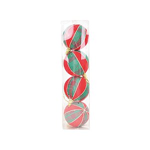 Bola de Natal de Veludo - Vermelho e Verde - 10cm  - 4 unidades - Cromus - Rizzo
