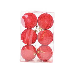 Bola de Natal de Veludo Trançada - Vermelho - 8cm  - 6 unidades - Cromus - Rizzo