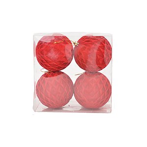 Bola de Natal de Veludo Trançada - Vermelho - 10cm  - 4 unidades - Cromus - Rizzo