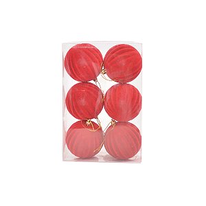Bola de Natal de Veludo - Vermelho - 8cm  - 6 unidades - Cromus - Rizzo