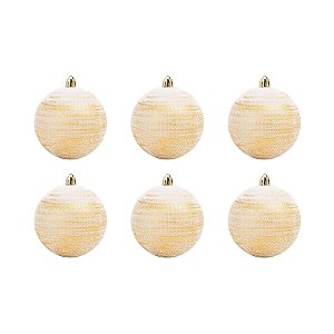 Bola de Natal Matte - Ouro e Branco - 8cm  - 6 unidades - Cromus - Rizzo