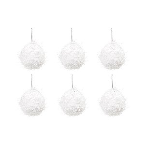 Bola de Natal Paetê - Branco - 8cm  - 6 unidades - Cromus - Rizzo