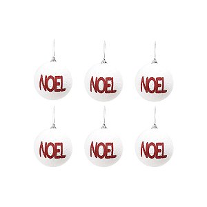 Bola de Natal Decorada - Noel Branco e Vermelho - 8cm  - 6 unidades - Cromus - Rizzo